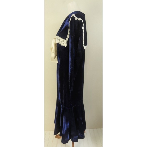 Vtg Gunne Sax Blue Velvet Dress Drop Waist Sailor Collar Lace Edwardian 4 6 USA - Picture 6 of 12